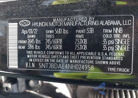 2022 Hyundai Santa Cruz Sel z USA, uszkodzony, nr VIN 5NTJBDAE4NH024958